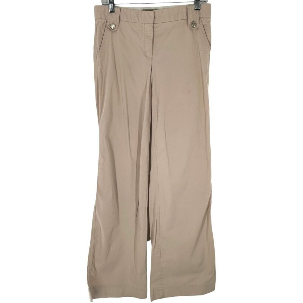 Burberry Classic Wide Leg Trousers Beige Cotton Blend Women's Size 6